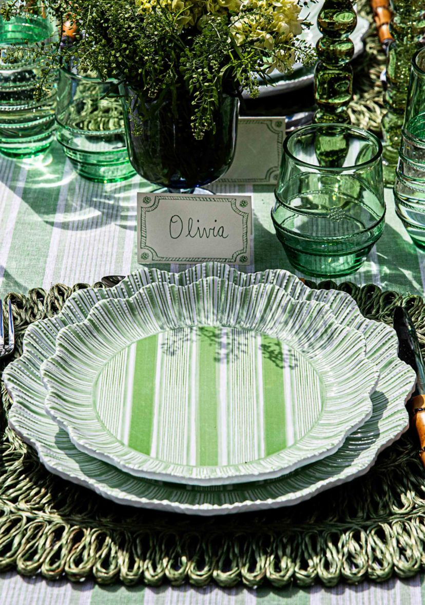 Set of 4 Cabana Stripe Melamine Dinner Plates