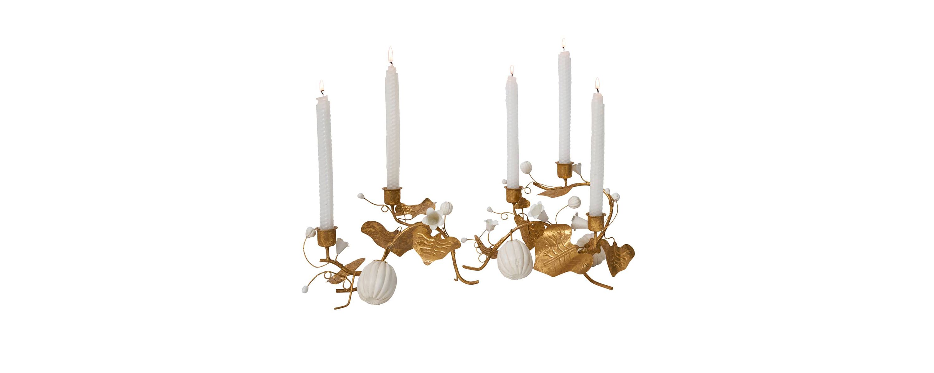 Forest Walk Pumpkin & Vine Double Candlestick Holder - Gold