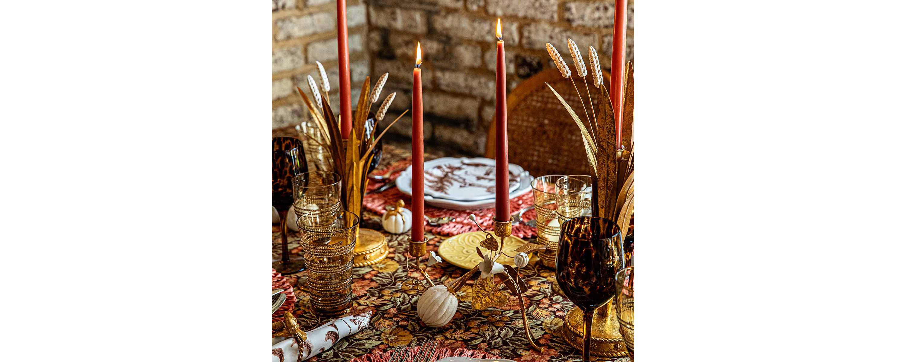 Forest Walk Pumpkin & Vine Double Candlestick Holder - Gold