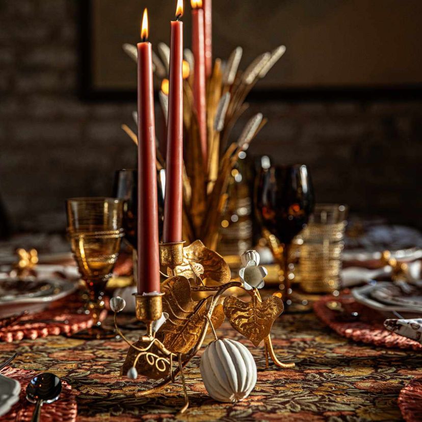 Forest Walk Pumpkin & Vine Double Candlestick Holder - Gold