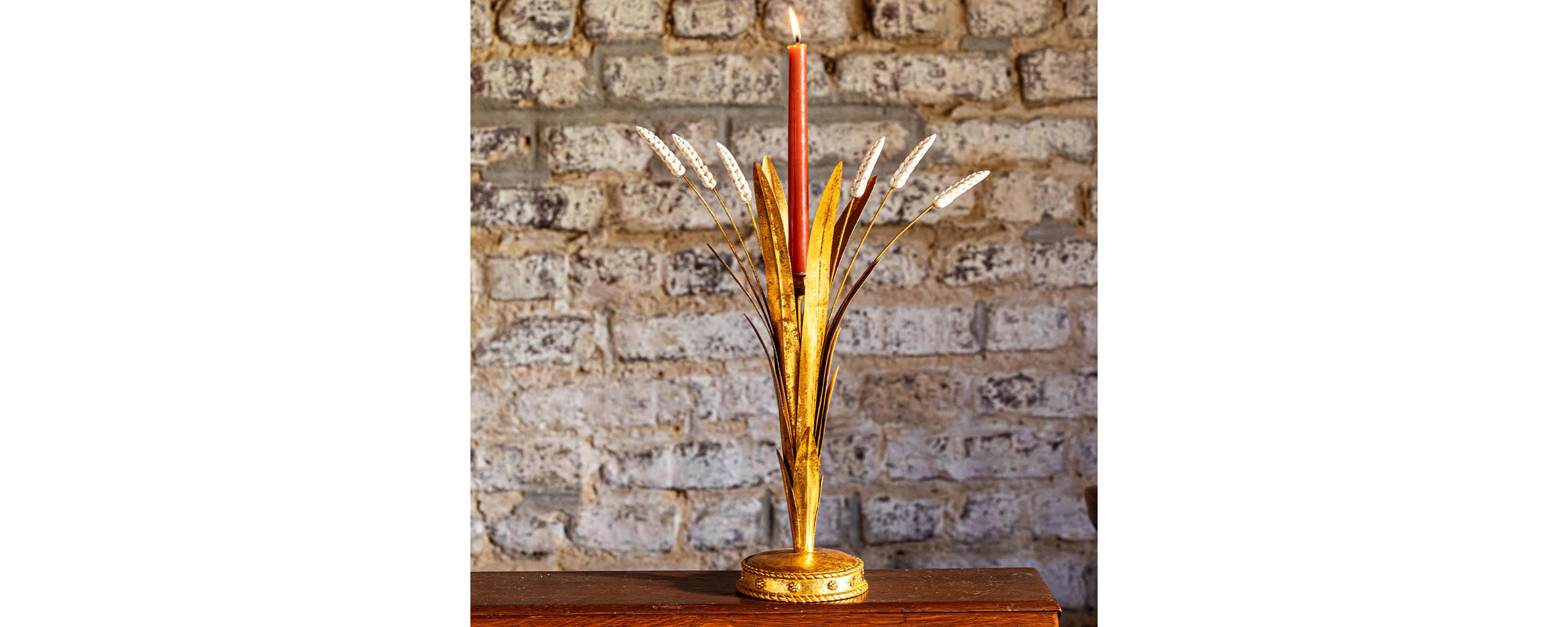 Forest Walk Wheat 17" Candlestick - Gold