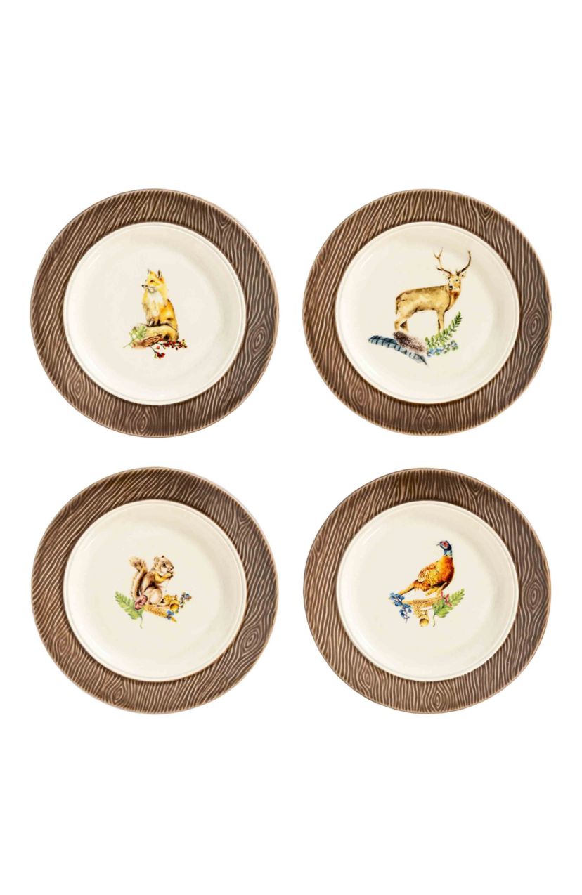 Forest Walk Animal Side/Cocktail Plate Assorted Set/4