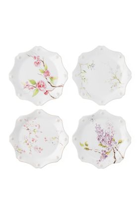 Juliska Berry & Thread Floral Sketch Assorted Set Of 4 Dessert/salad Plates
