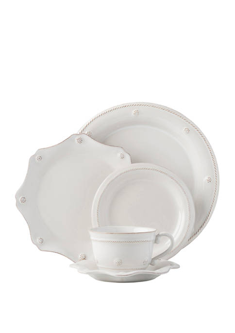 Berry & Thread Whitewash 5 Piece Place Setting with Tea Cup