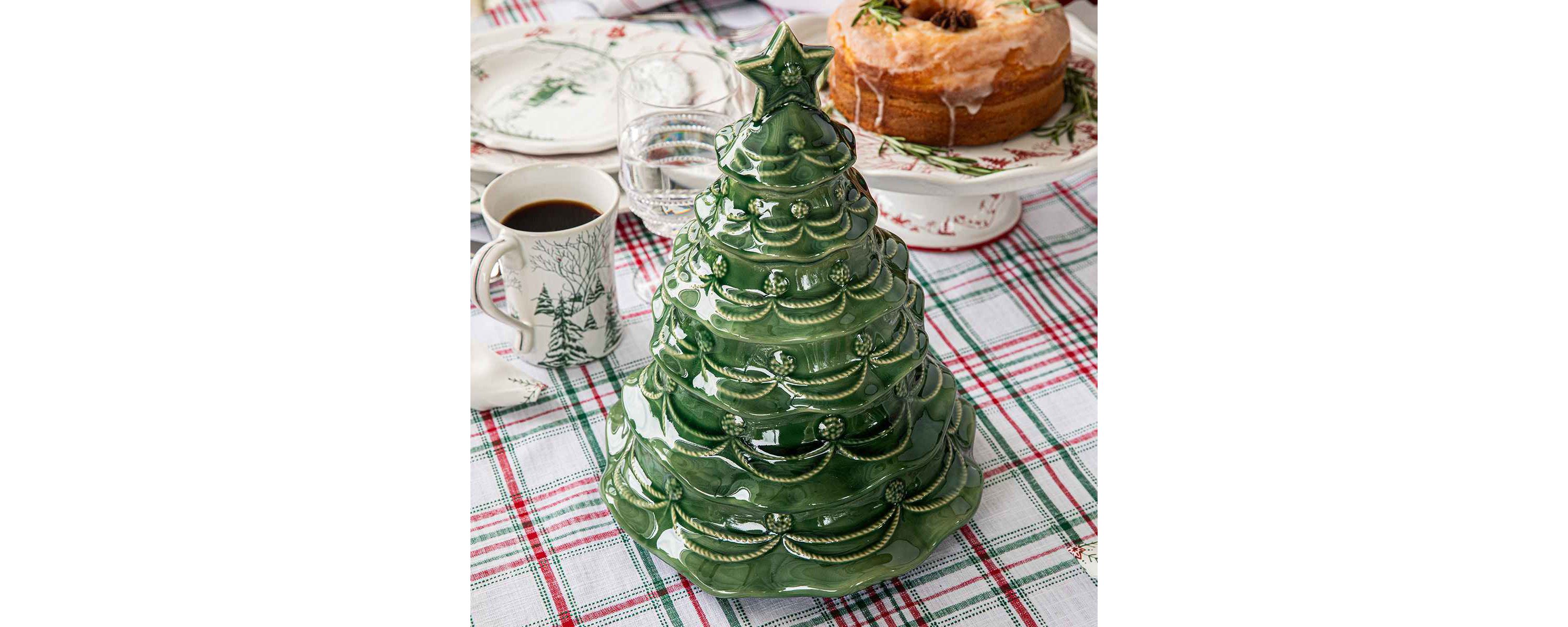 Berry & Thread Christmas Tree Cookie Jar With Lid - Basil