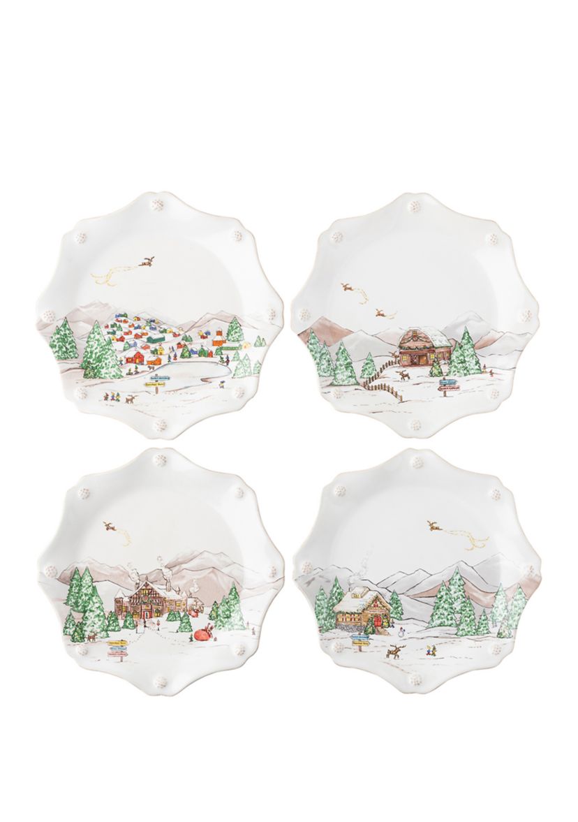 Set of 4 Berry & Thread North Pole Scalloped Dessert/Salad Plates