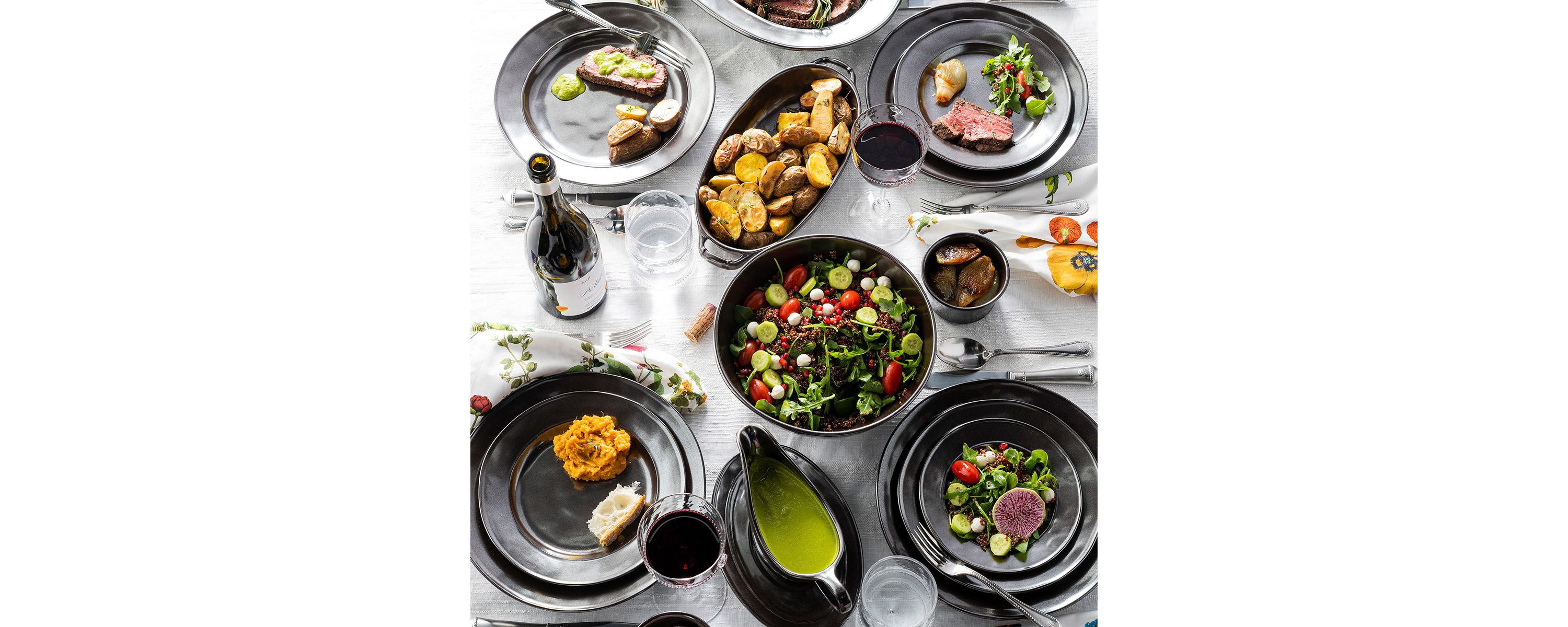 Pewter Stoneware 16pc Place Setting