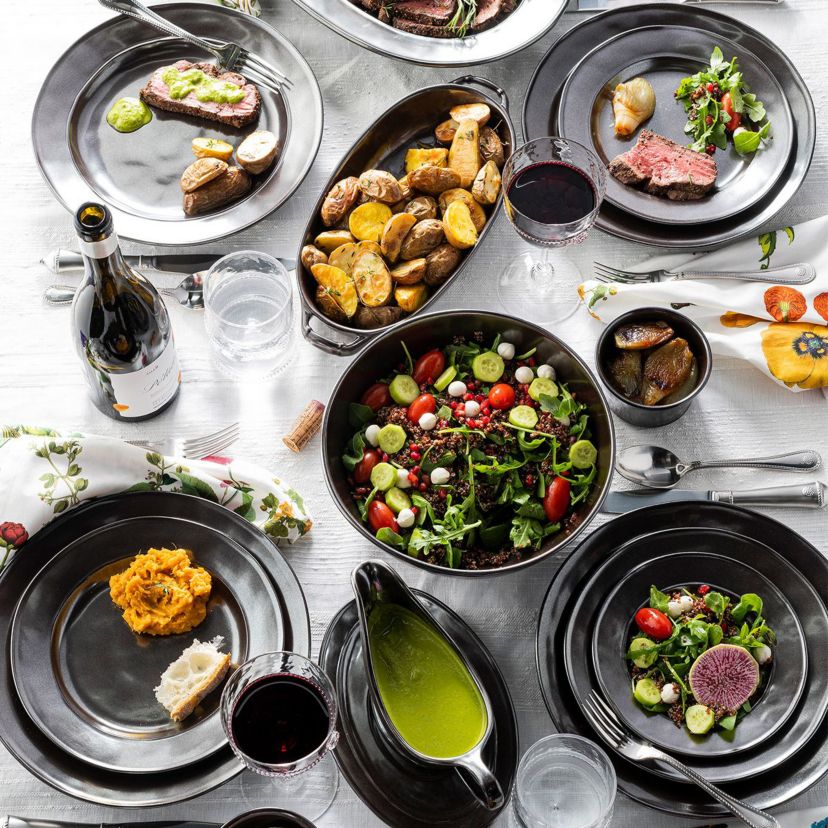 Pewter Stoneware 16pc Place Setting