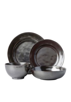 Pewter Stoneware 4‑Piece Place Setting