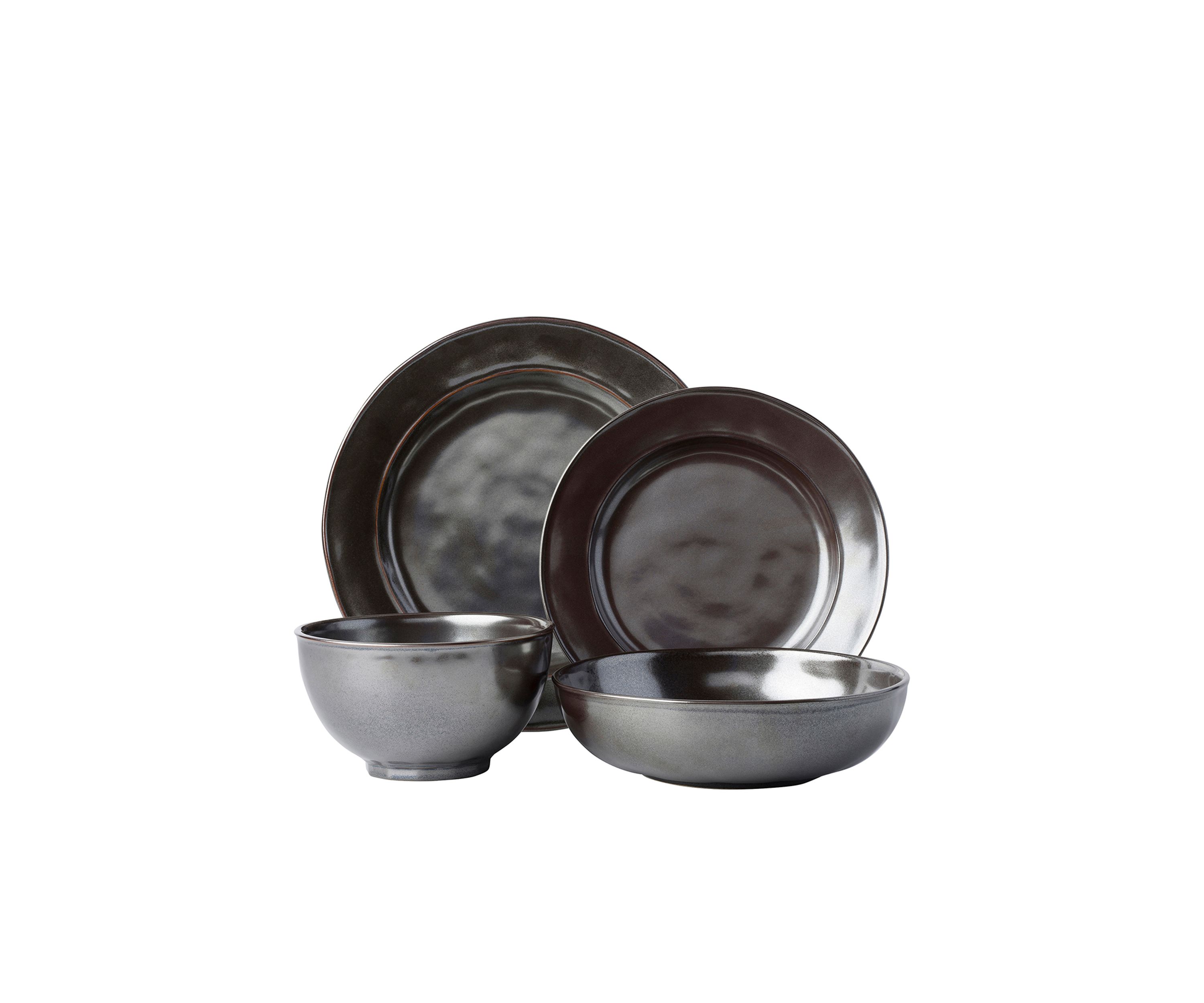 Pewter Stoneware 4‑Piece Place Setting