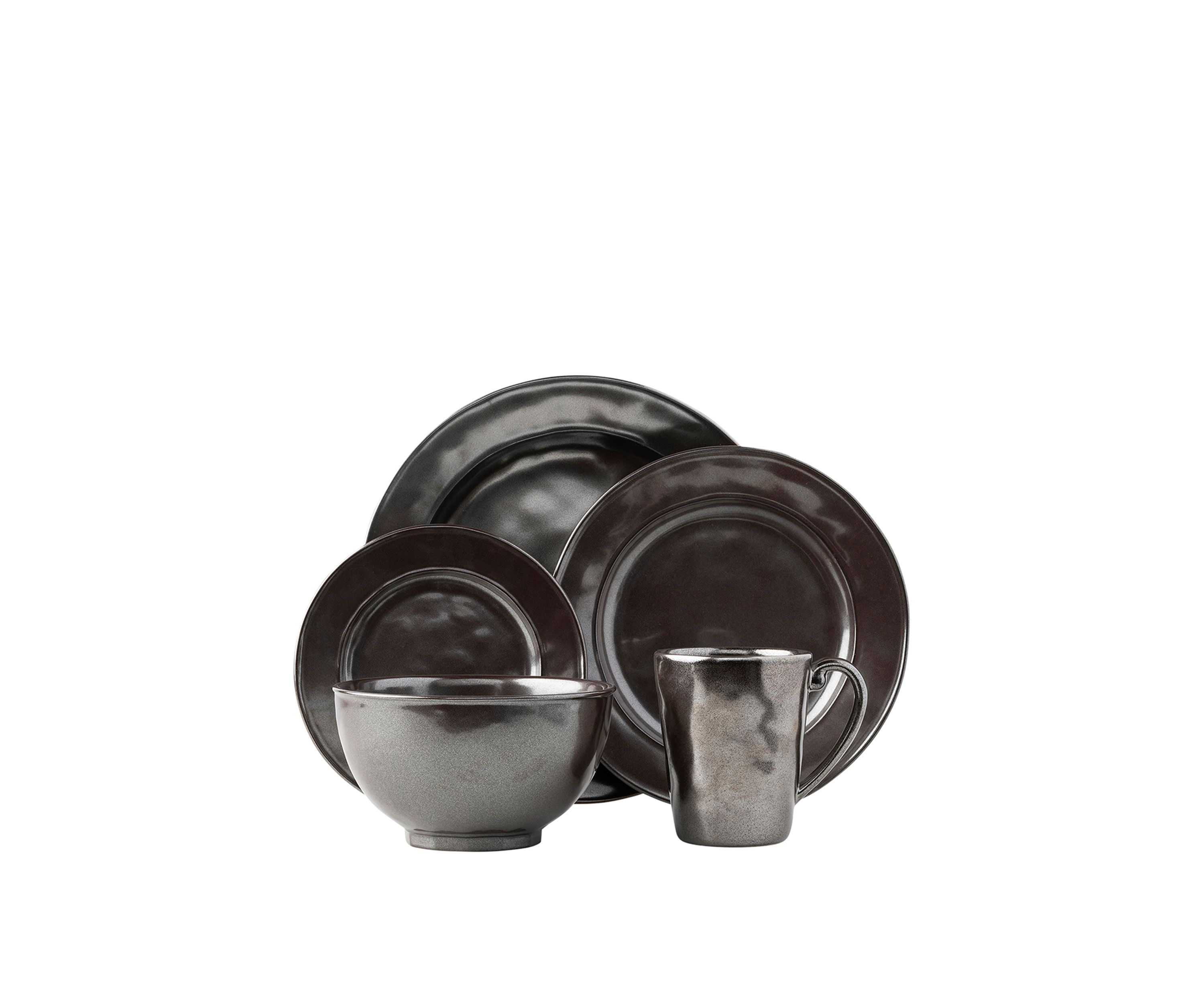 Pewter Stoneware 5 Piece Place Setting