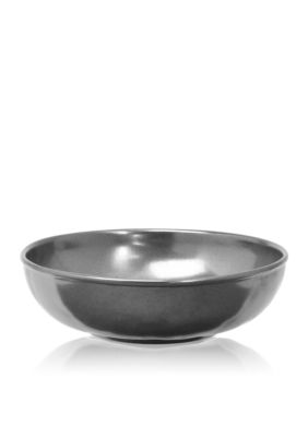 Pewter Stoneware Footed Shallow Bowl