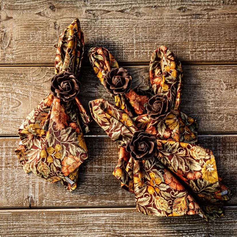 Camellia Napkin Ring Set/4 - Brown