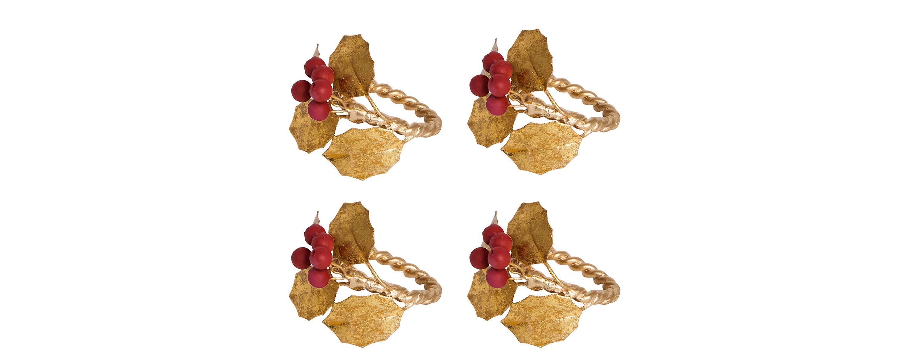 Forest Walk Holly with Berries Napkin Ring Set/4 - Multi