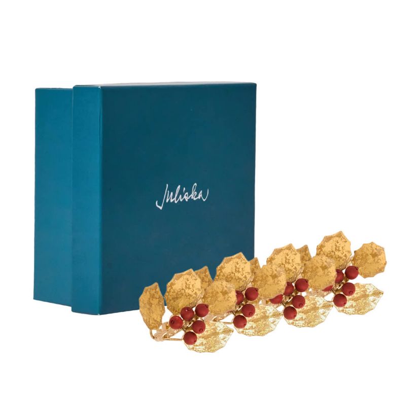 Forest Walk Holly with Berries Napkin Ring Set/4 - Multi