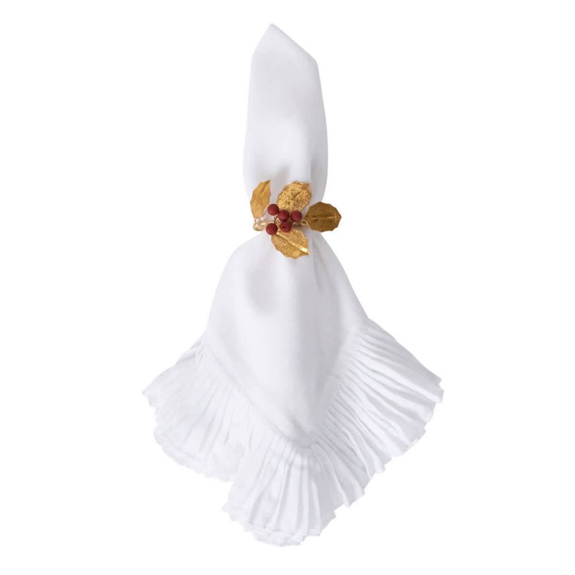 Forest Walk Holly with Berries Napkin Ring Set/4 - Multi