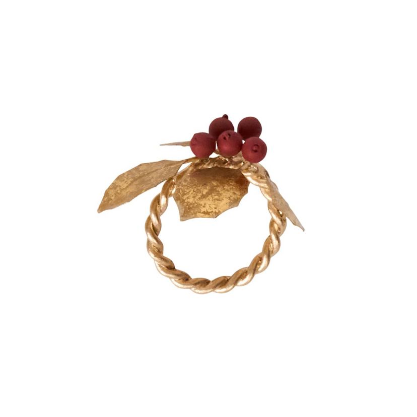 Forest Walk Holly with Berries Napkin Ring Set/4 - Multi