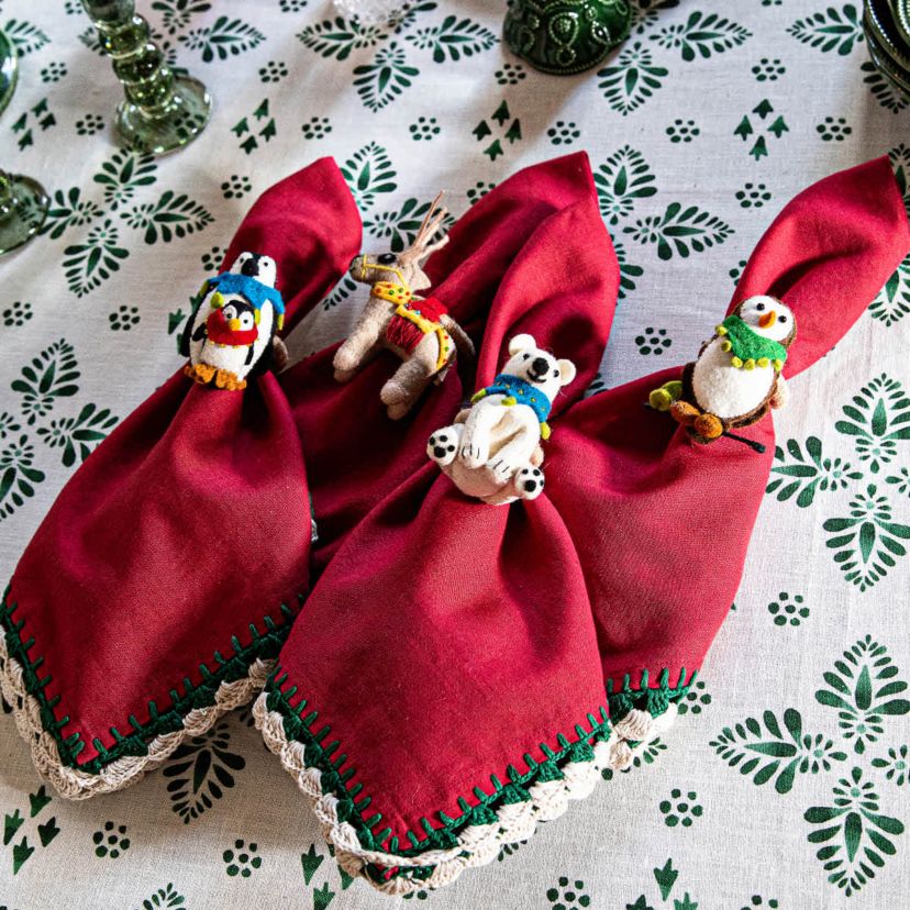 Berry & Thread North Pole Animal Napkin Ring Assorted Set/4
