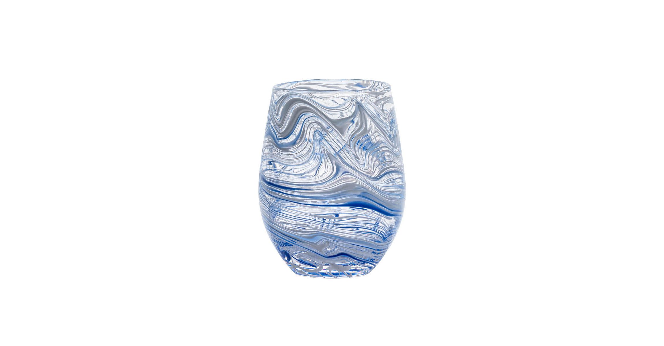 Puro Marbled Stemless Wine Glass - Blue