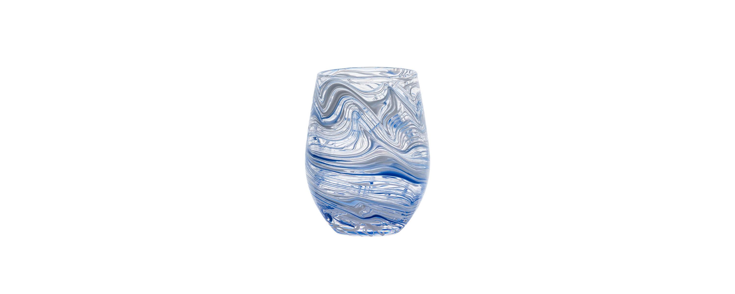 Puro Marbled Stemless Wine Glass - Blue