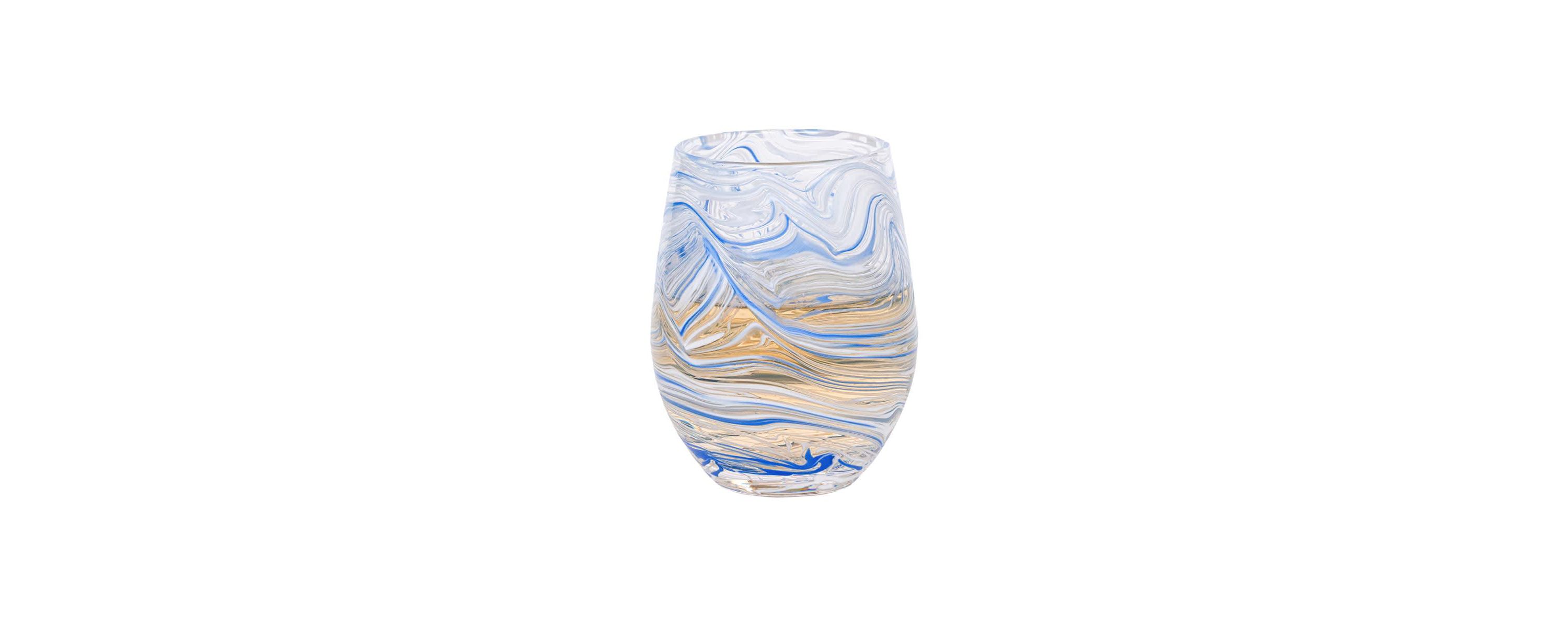 Puro Marbled Stemless Wine Glass - Blue