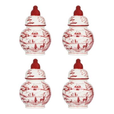 Juliska Country Estate Winter Frolic Ginger Jar Place Card Holder Set/4 - Ruby