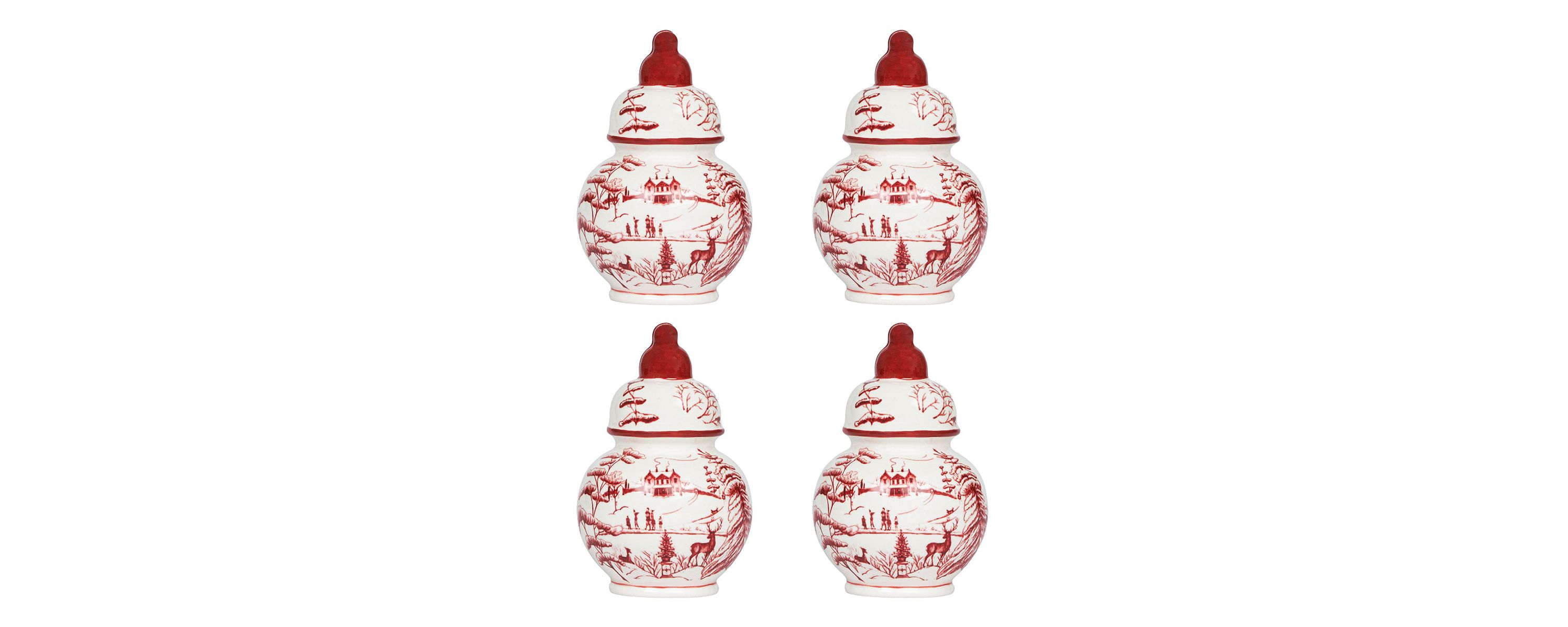 Country Estate Winter Frolic Ginger Jar Place Card Holder Set/4 - Ruby