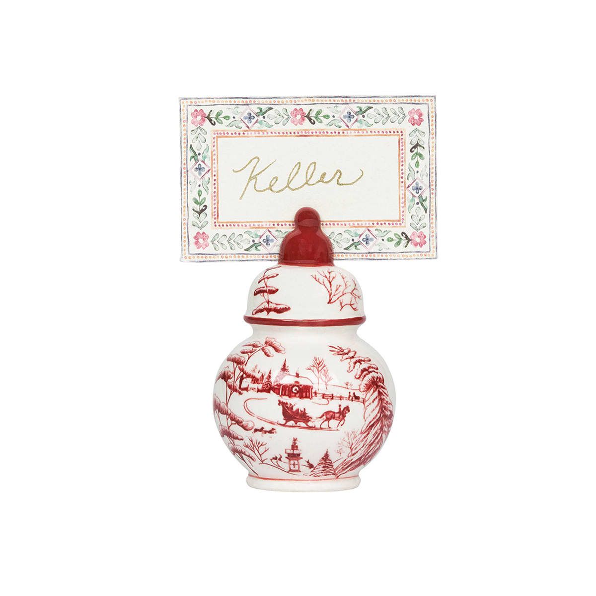 Country Estate Winter Frolic Ginger Jar Place Card Holder Set/4 - Ruby