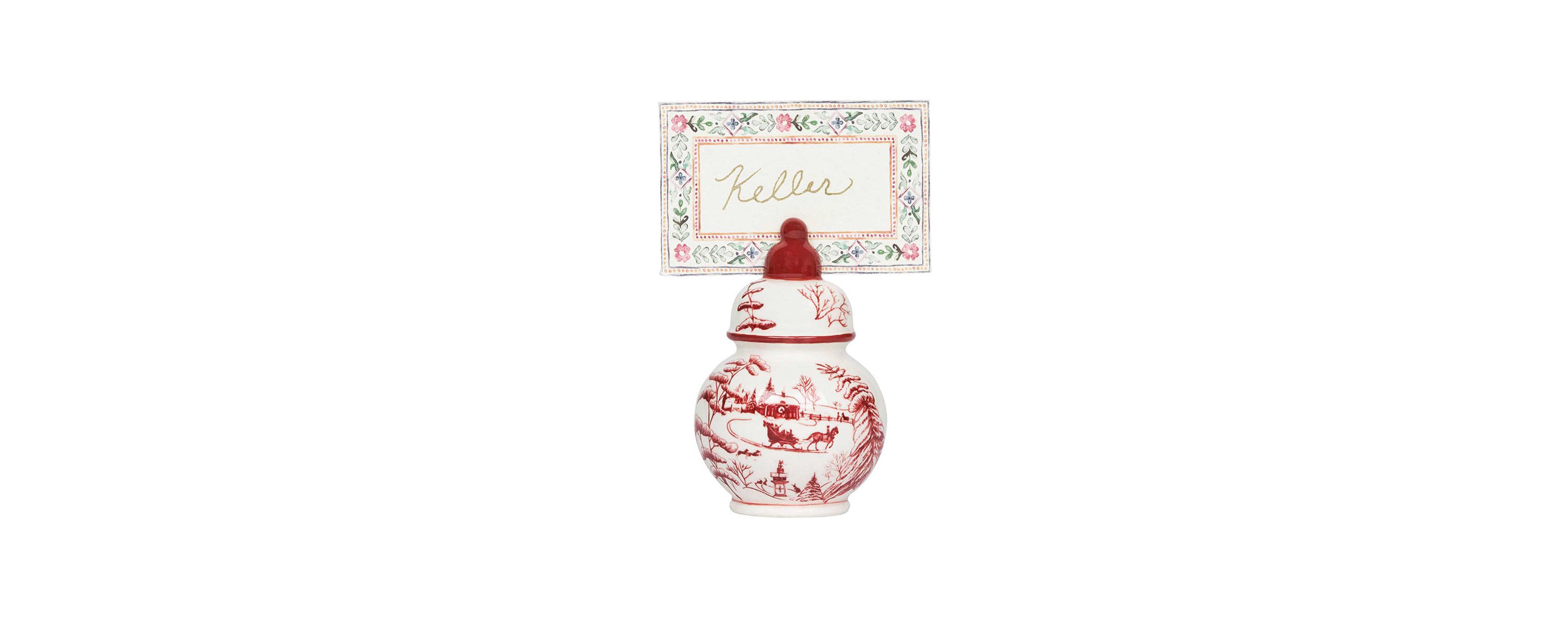 Country Estate Winter Frolic Ginger Jar Place Card Holder Set/4 - Ruby