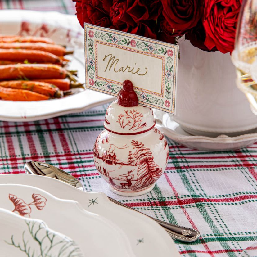 Country Estate Winter Frolic Ginger Jar Place Card Holder Set/4 - Ruby