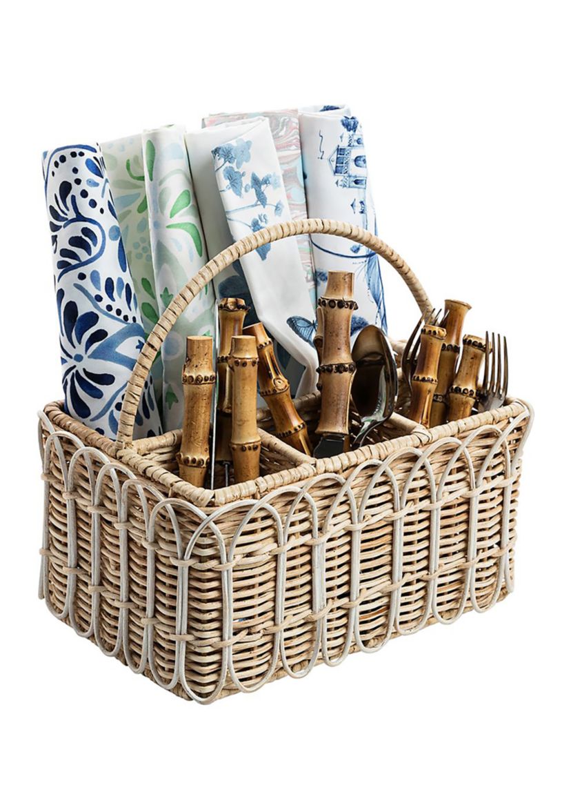 Provence Rattan Silverware Caddy - Whitewash