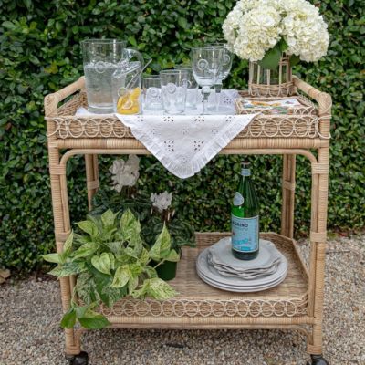 Provence Rattan Whitewash Bar Cart