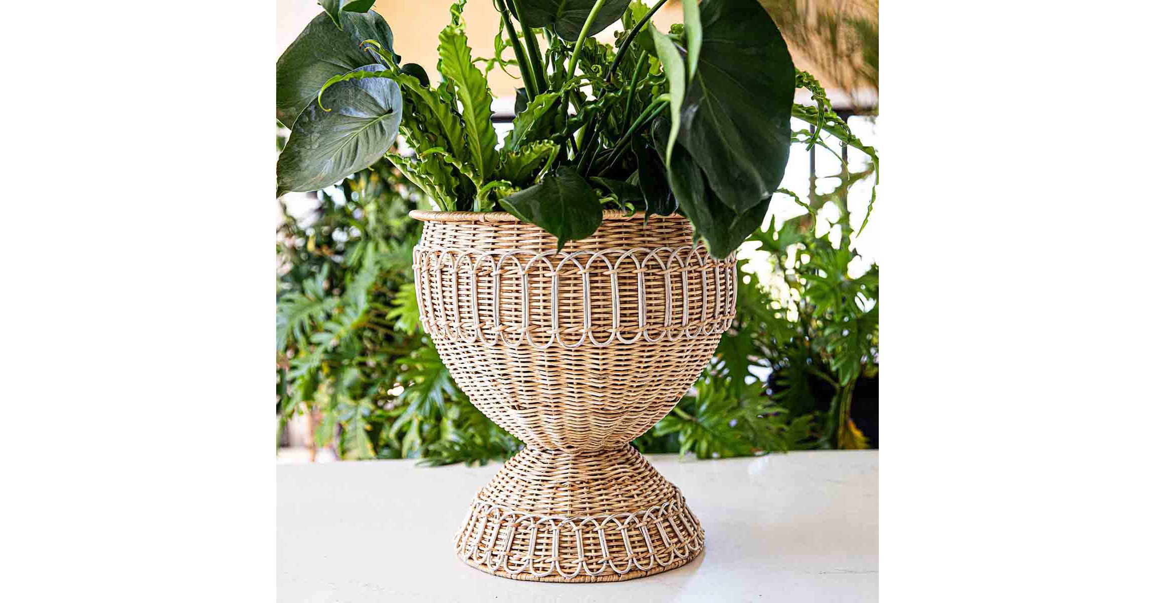 Provence Rattan Medium Urn - Whitewash