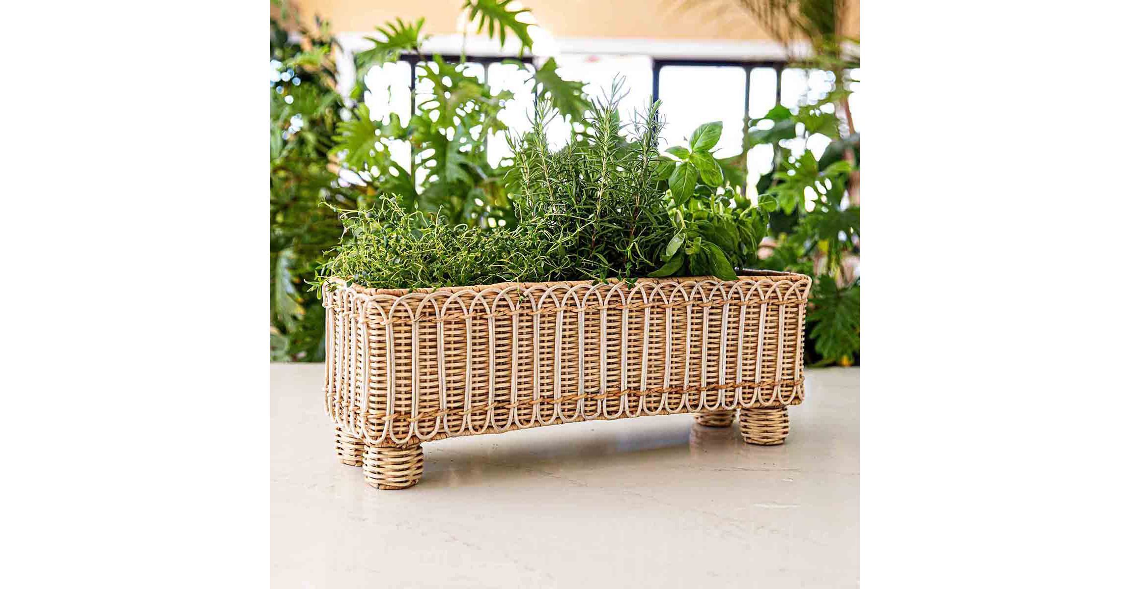 Provence Rattan Rectangular Planter - Whitewash