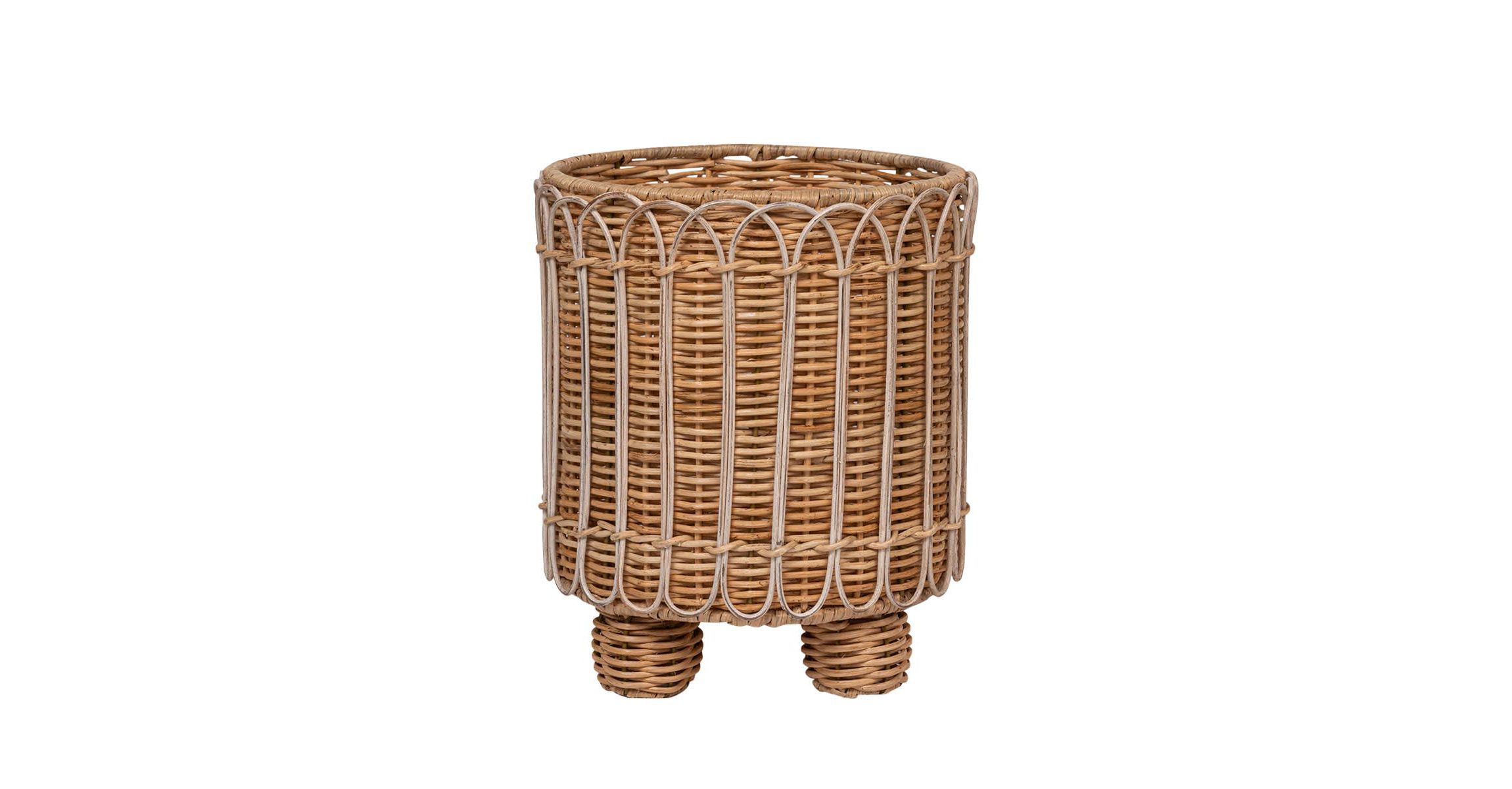 Provence Rattan 8" Round Planter - Whitewash