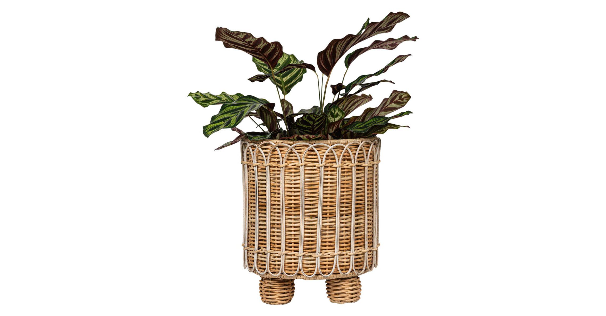 Provence Rattan 8" Round Planter - Whitewash