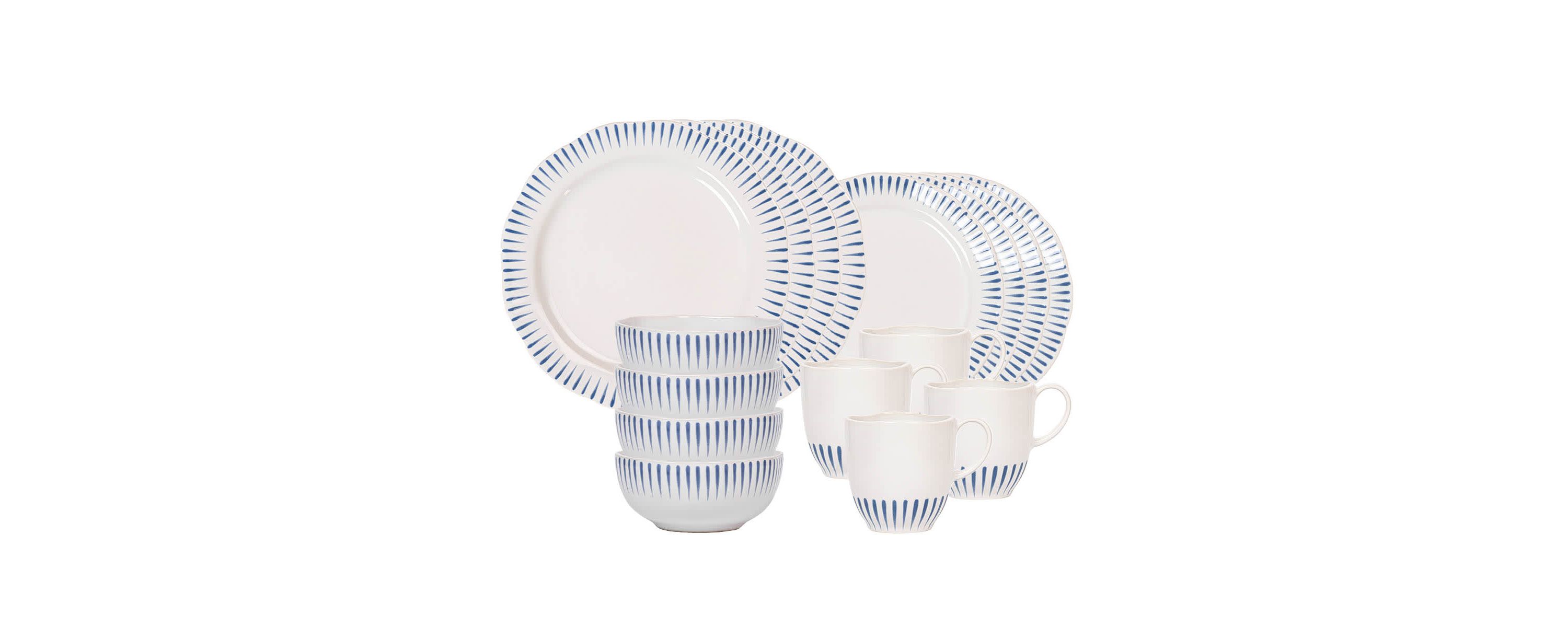 Sitio Stripe 16pc Place Setting - Delft Blue