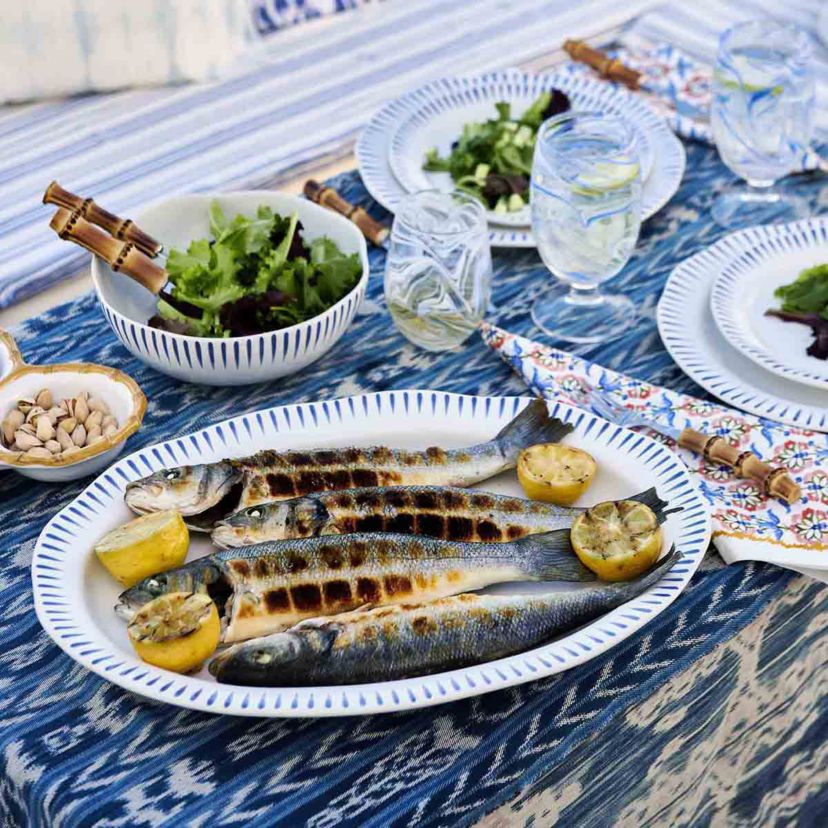Sitio Stripe 17" Platter - Delft Blue