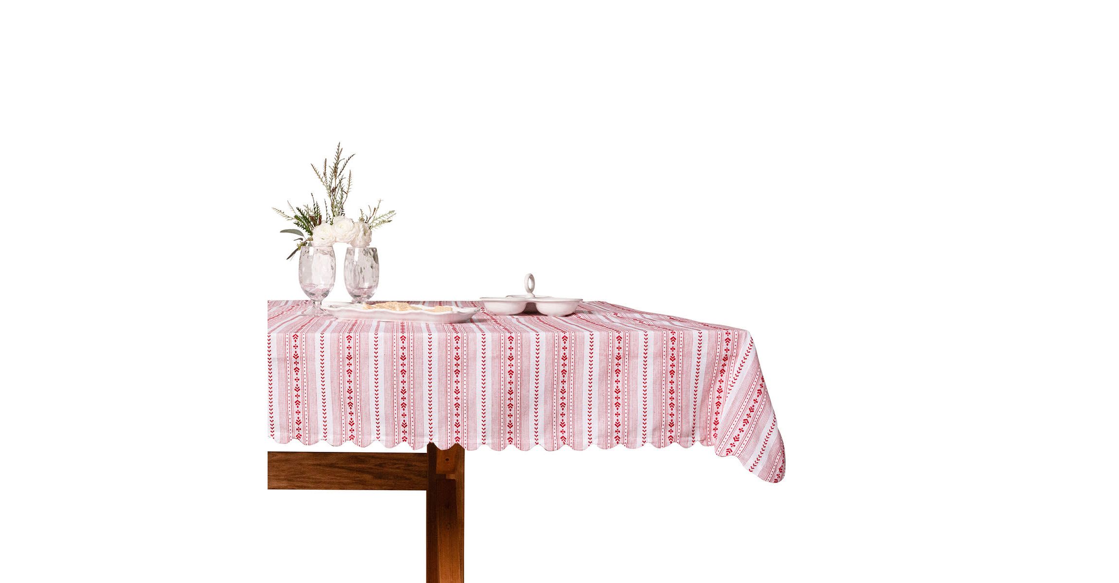 Villa Stripe 52" Square Tablecloth - Red
