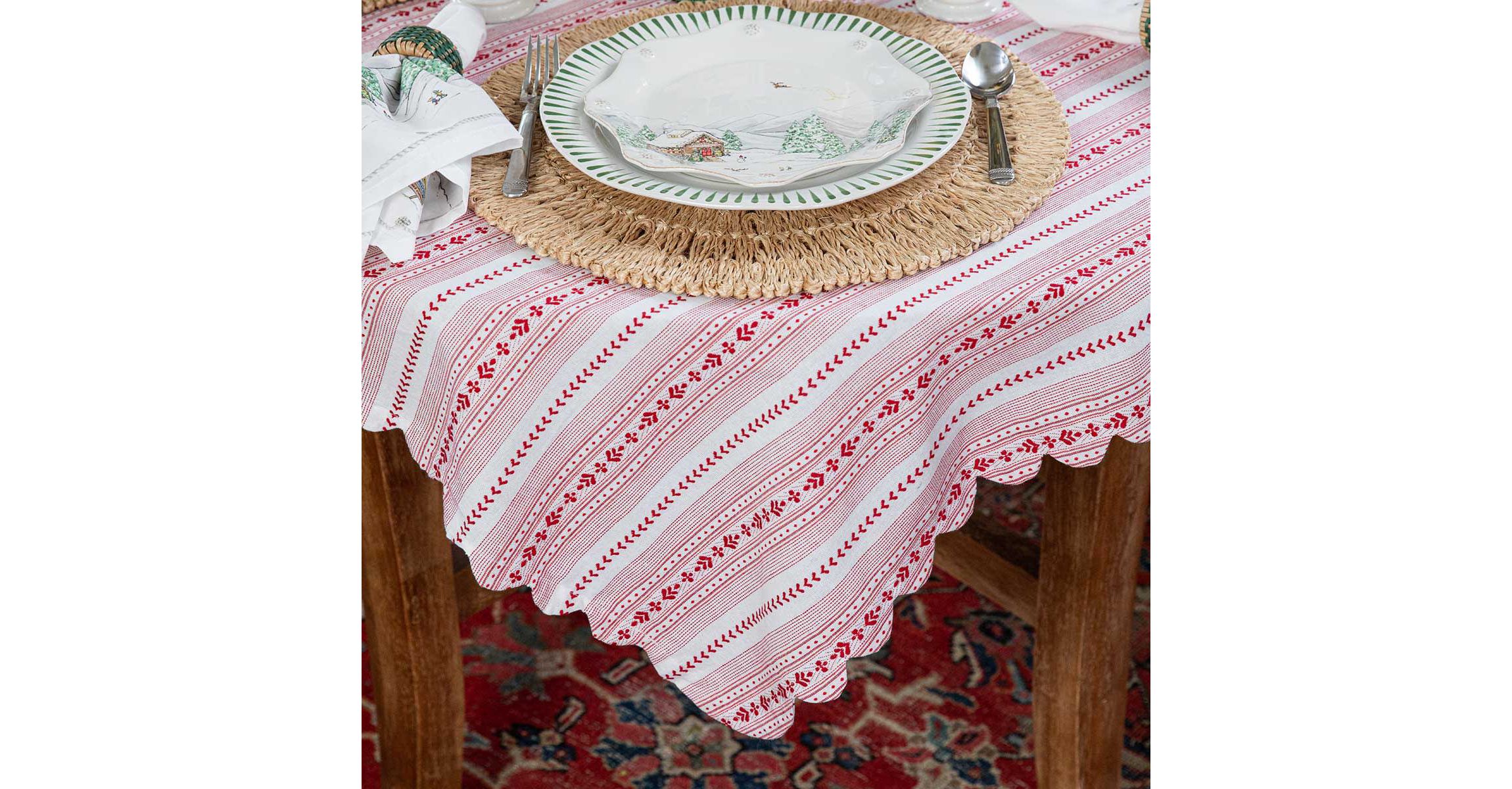 Villa Stripe 52" Square Tablecloth - Red