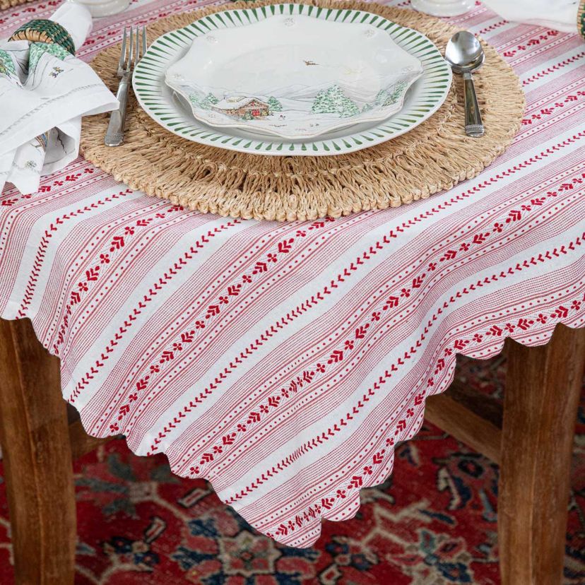 Villa Stripe 52" Square Tablecloth - Red