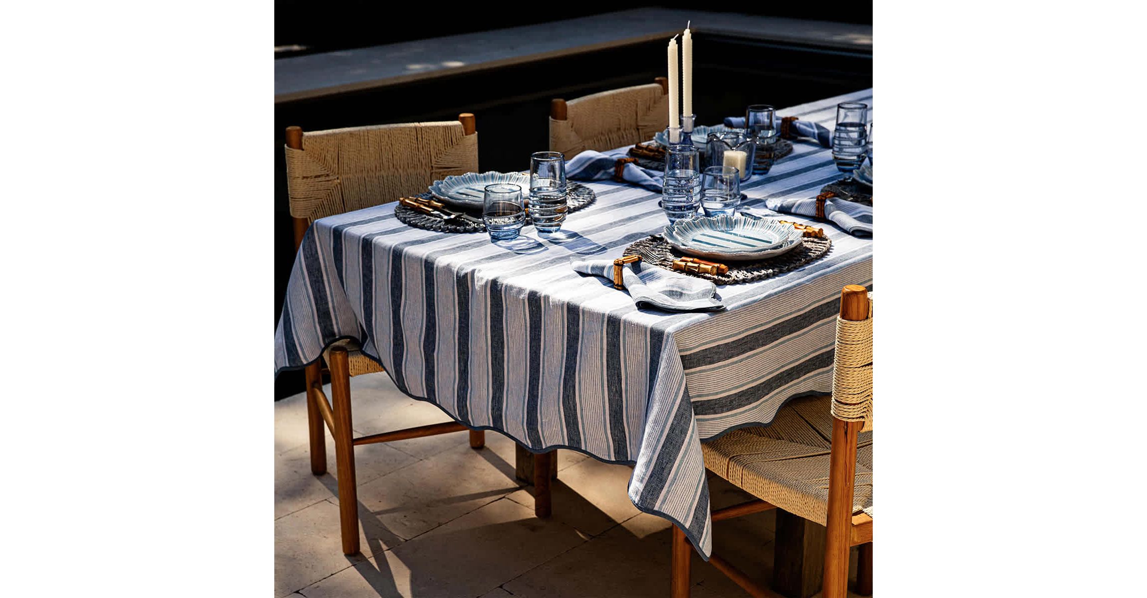 Cabana Stripe 60" x 120" Tablecloth - Ocean