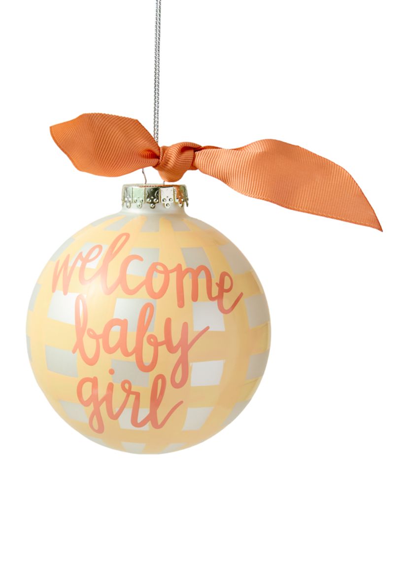 Welcome Baby Girl Gingham Glass Ornament