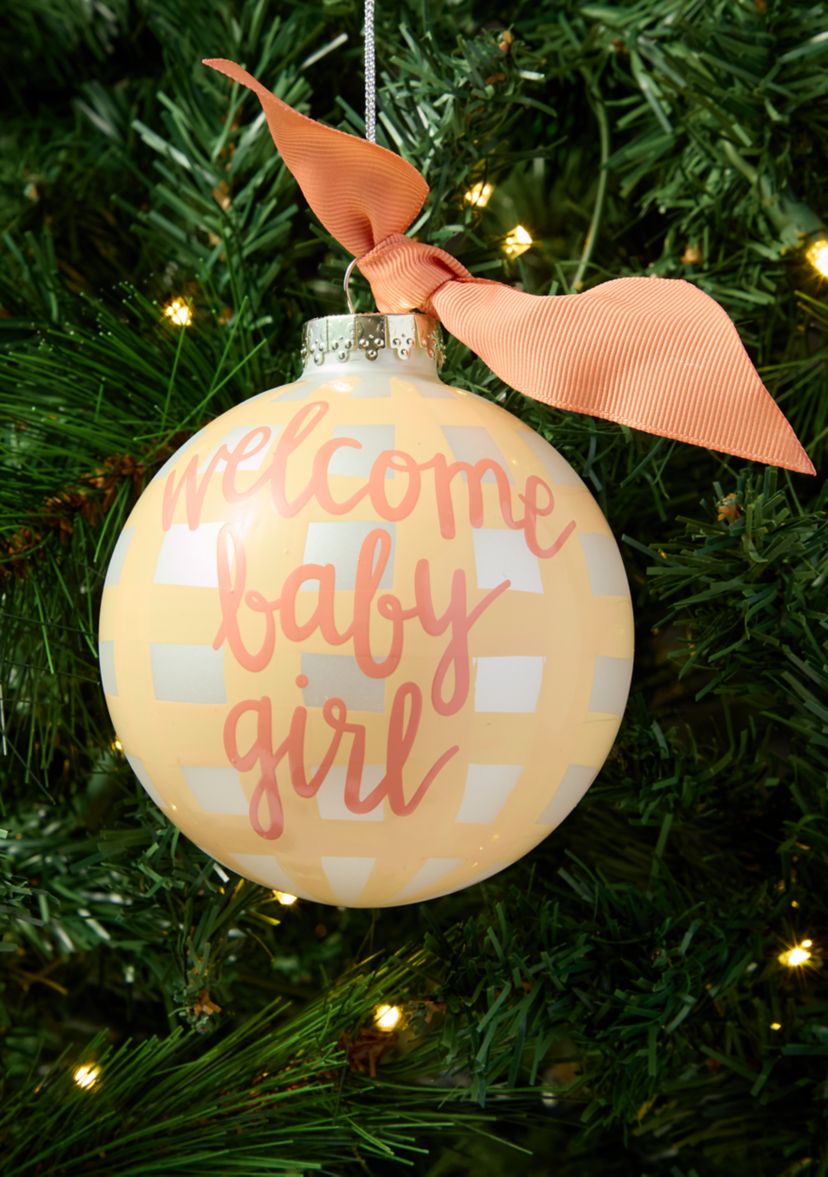 Welcome Baby Girl Gingham Glass Ornament