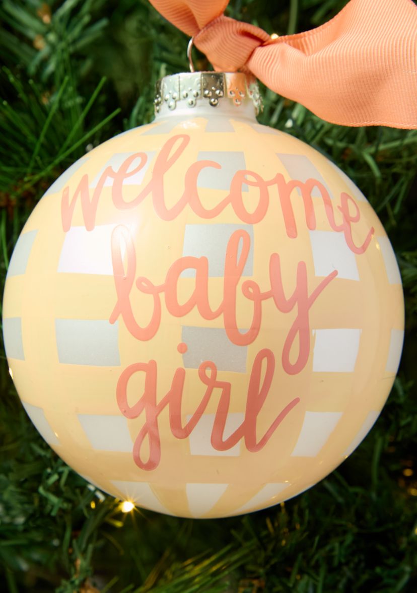 Welcome Baby Girl Gingham Glass Ornament