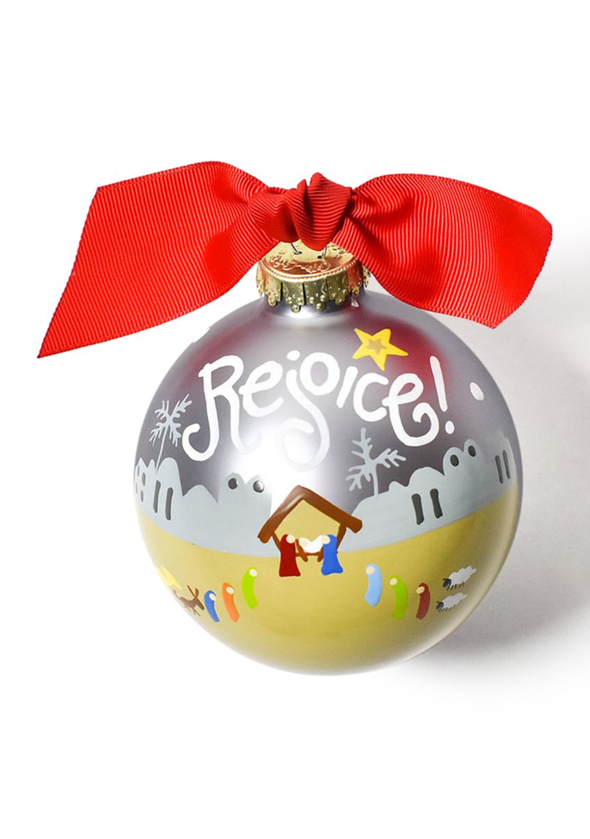 Rejoice Nativity Glass Ornament