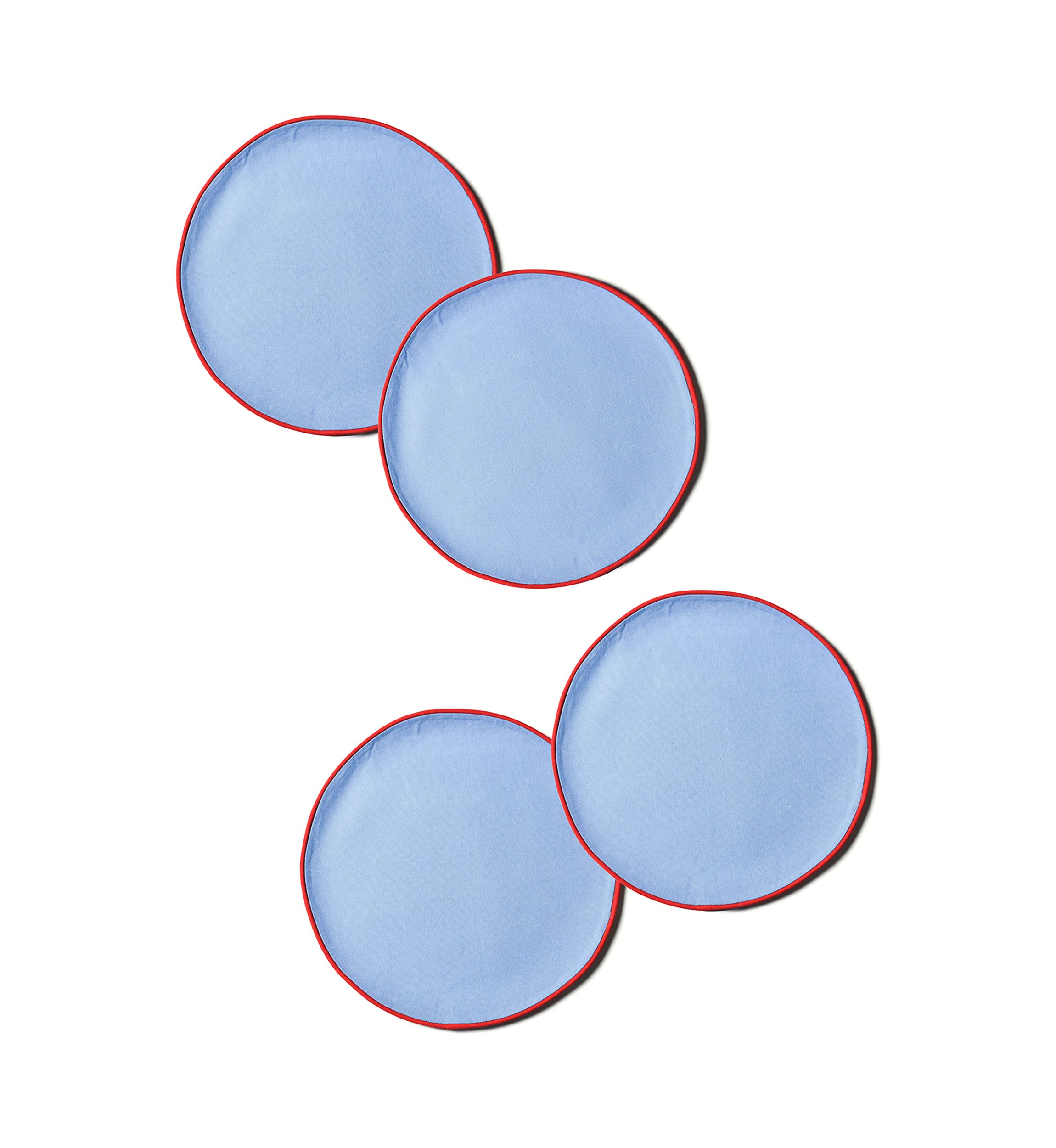 French Blue and Red Color Block Round Placemats - Set of 4