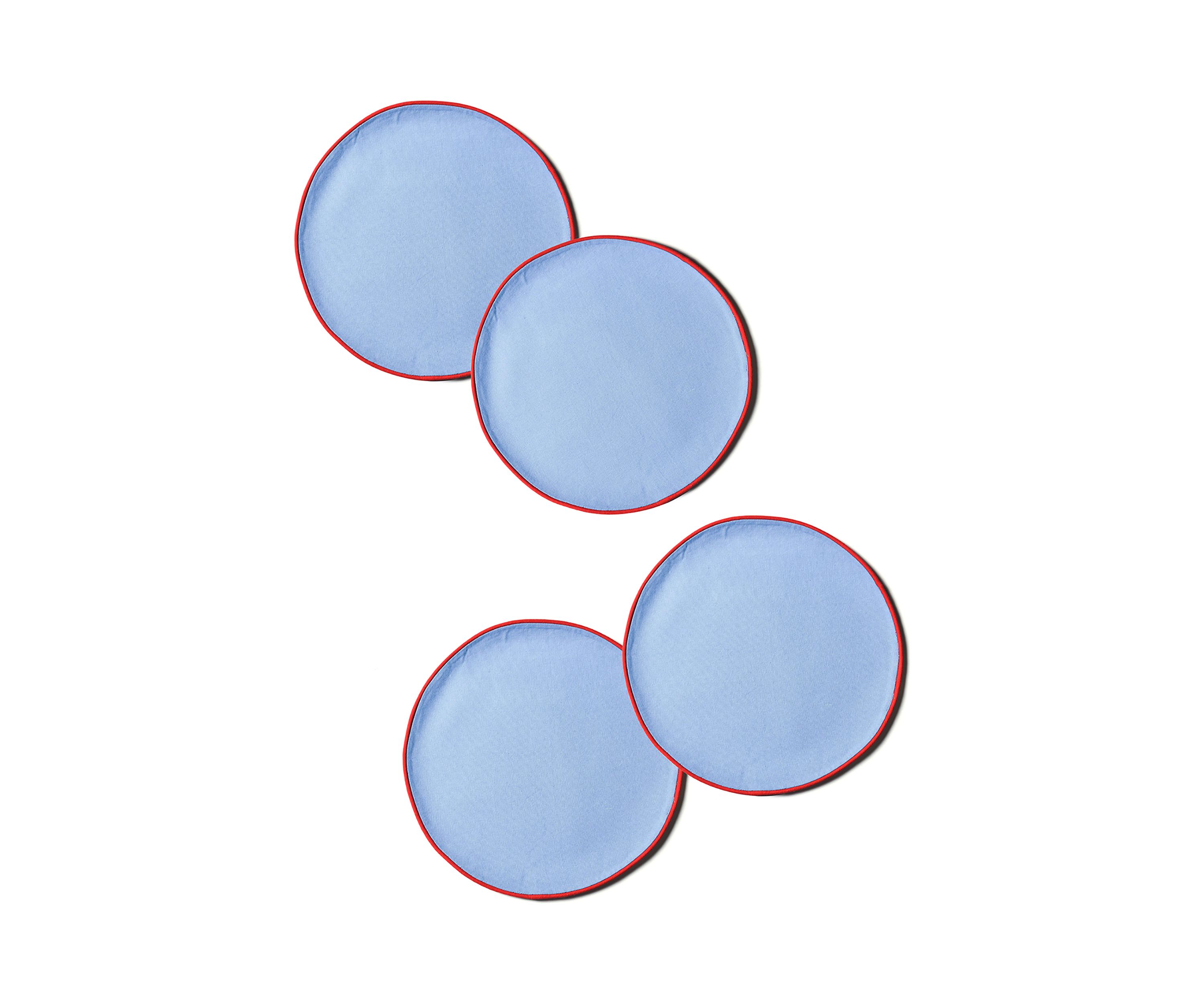 French Blue and Red Color Block Round Placemats - Set of 4