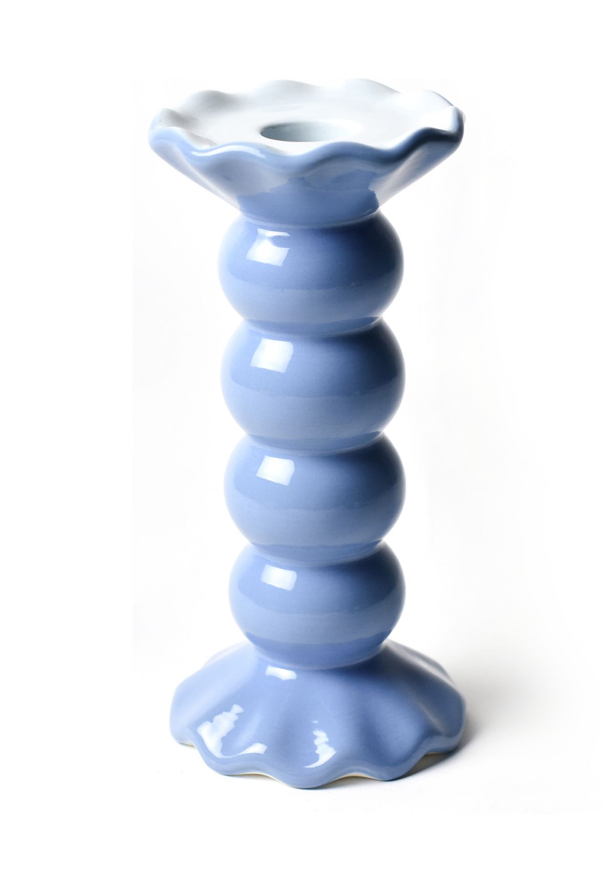 French Blue Medium Ruffle Knobbed Candle Holder