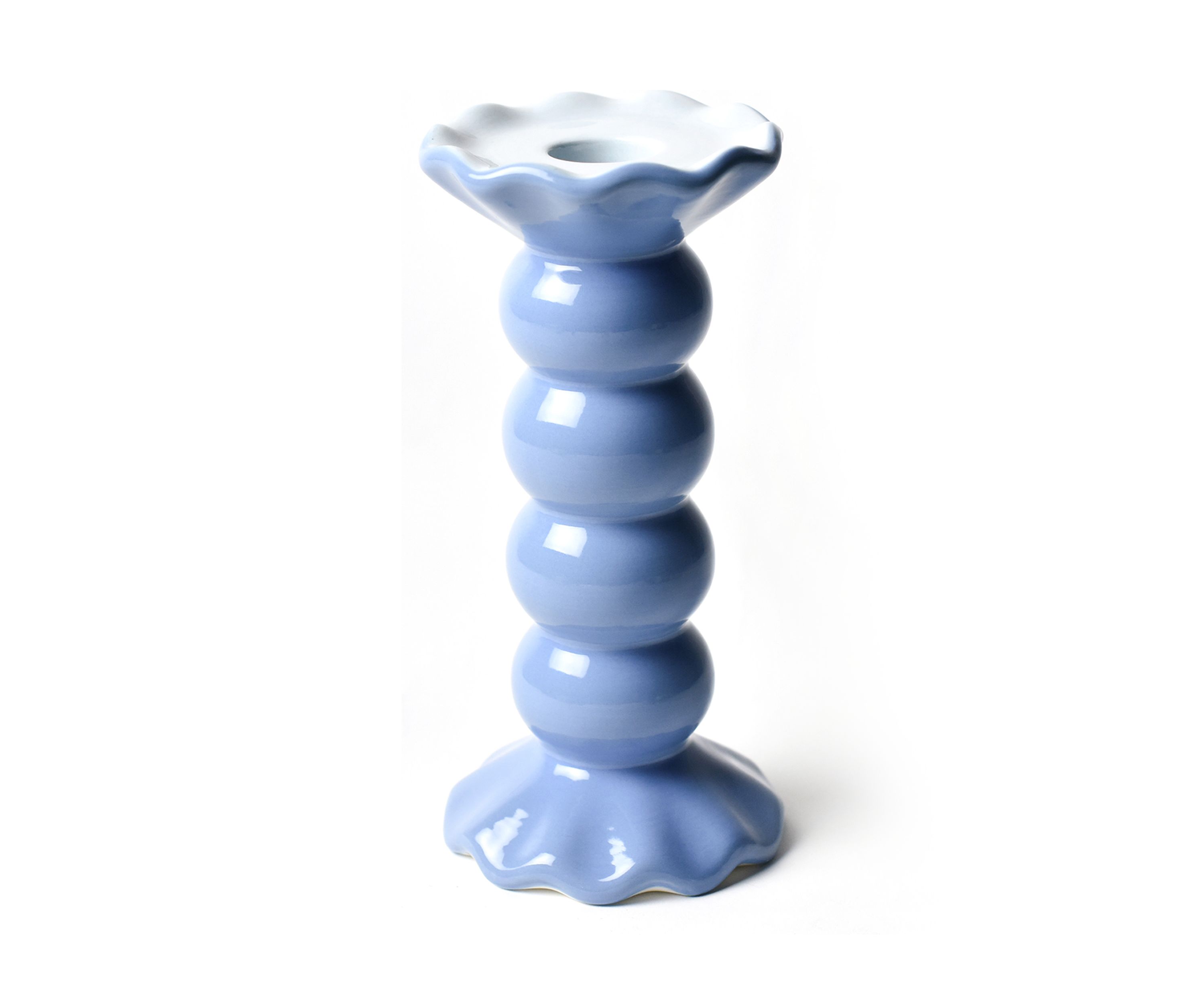 French Blue Medium Ruffle Knobbed Candle Holder